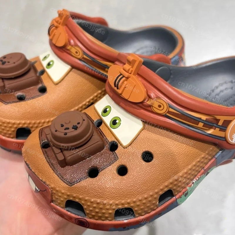 NEW Cartoon Mater Slippers Cars Shoes Outdoor Sandals Cute Figurine Anime Characters Desk Decoration Ornament Eva Shoes Gift