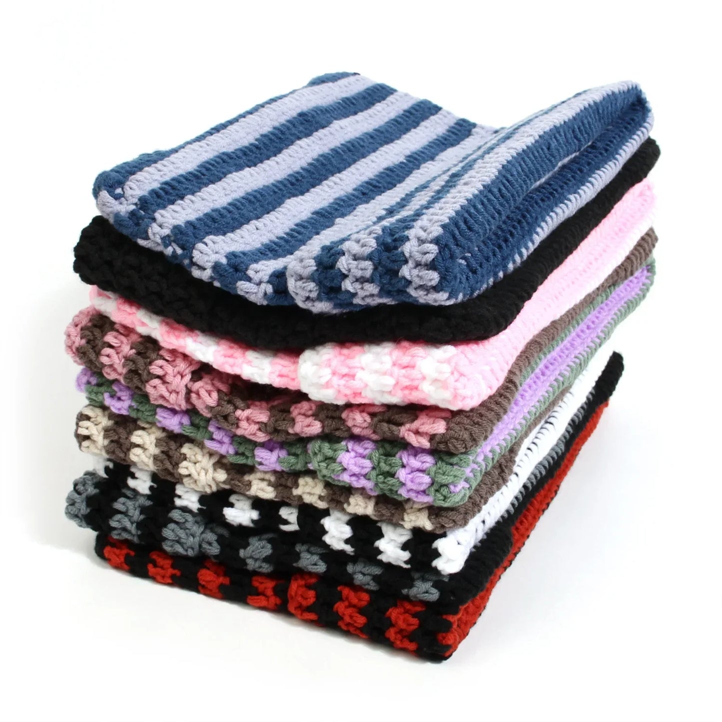 New Japanese Streetwear Harajuku Beanie Little Devil Striped Knitted Hat Women Girls Autumn Winter Cute Cat Ears Cap